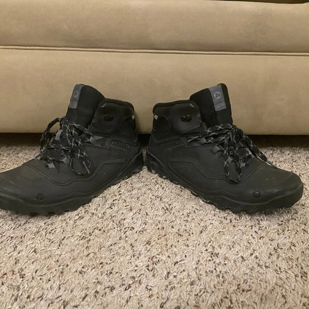 GUC Merrell Men All Black Waterproof 200 Gram Warm Winter Boots Size 11 - Picture 13 of 13